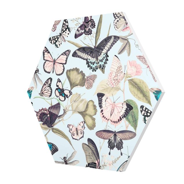 Tavlor färgglada Vintage Collage - Butterflies And Dragonflies