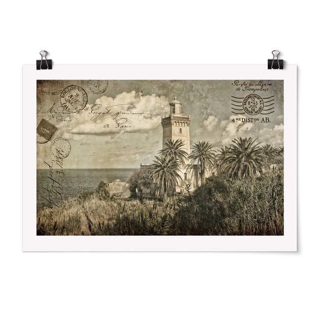 Posters landskap Lighthouse And Palm Trees - Vintage Postcard