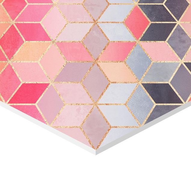 Hexagonala tavlor Colourful Pastel Golden Geometrie