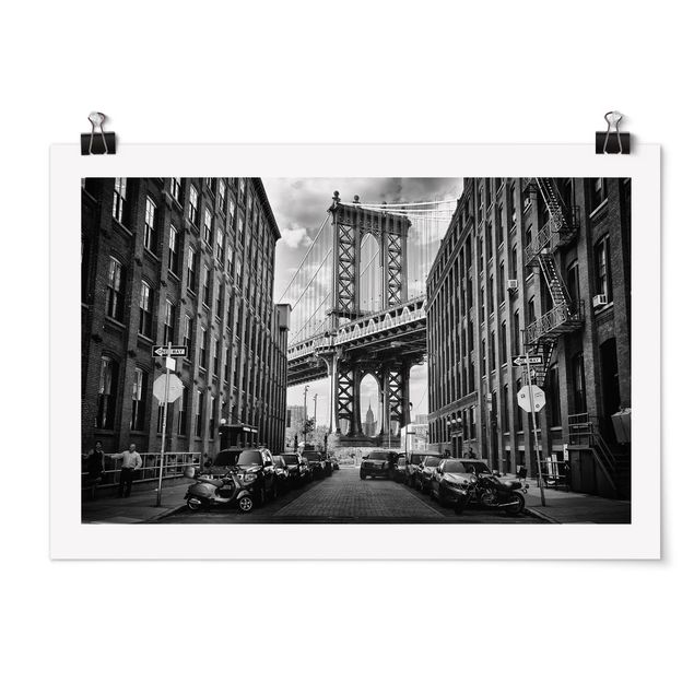 Posters svart och vitt Manhattan Bridge In America