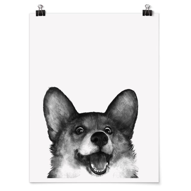 Posters konstutskrifter Illustration Dog Corgi Black And White Painting