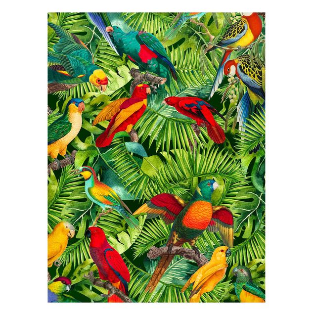 Tavlor djungel Colourful Collage - Parrots In The Jungle