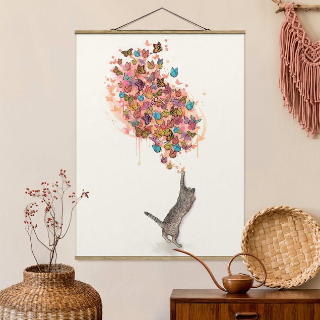 Kök dekoration Illustration Cat With Colourful Butterflies Painting