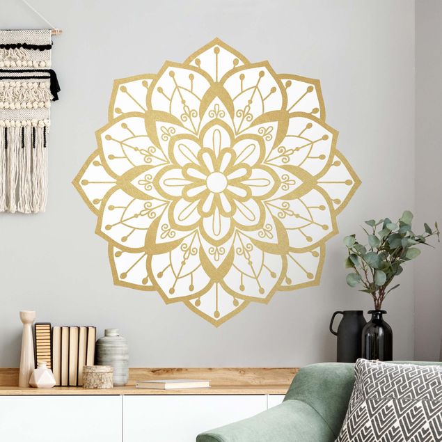 Wallstickers dekorationer Mandala Flower Pattern Gold White