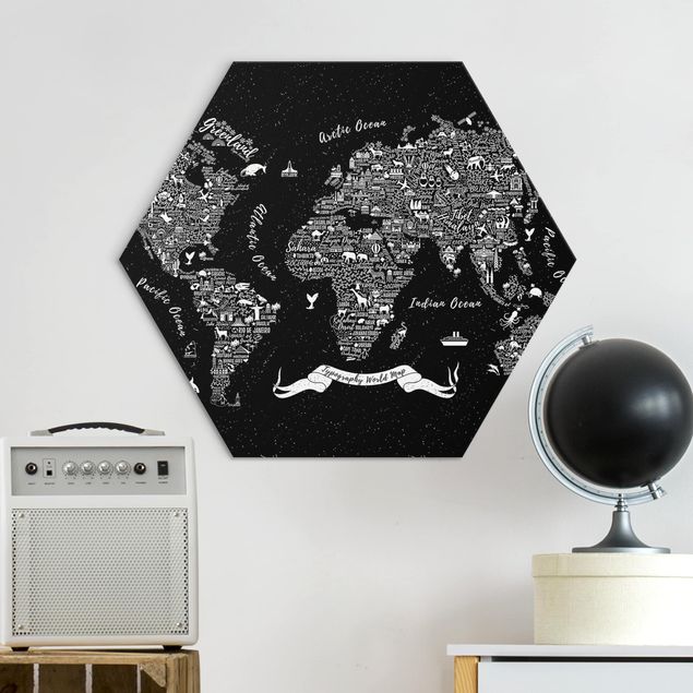 Tavlor världskartor Typography World Map Black