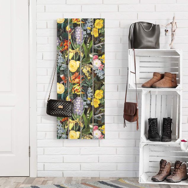 Klädhängare vägg mönster Flowers With Colourful Tropical Birds
