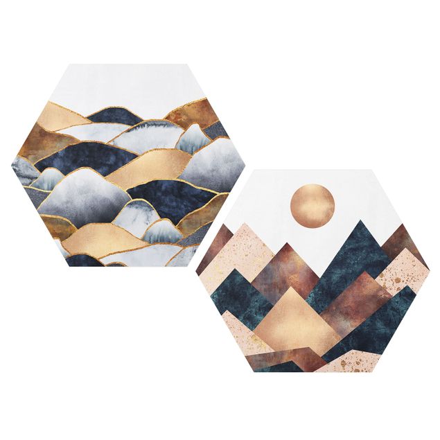 Tavlor mönster Geometric & Golden Mountains Watercolour
