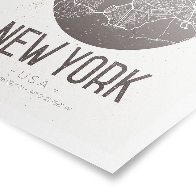 Posters världskartor New York City Map - Retro