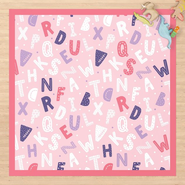 altanmattor Alphabet With Hearts And Dots In Light Pink With Frame