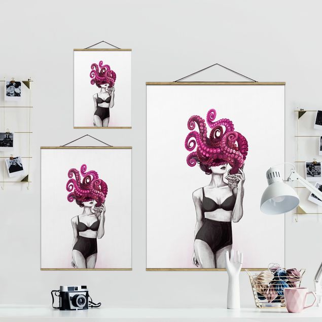 Tavlor Laura Graves Art Illustration Woman In Underwear Black And White Octopus