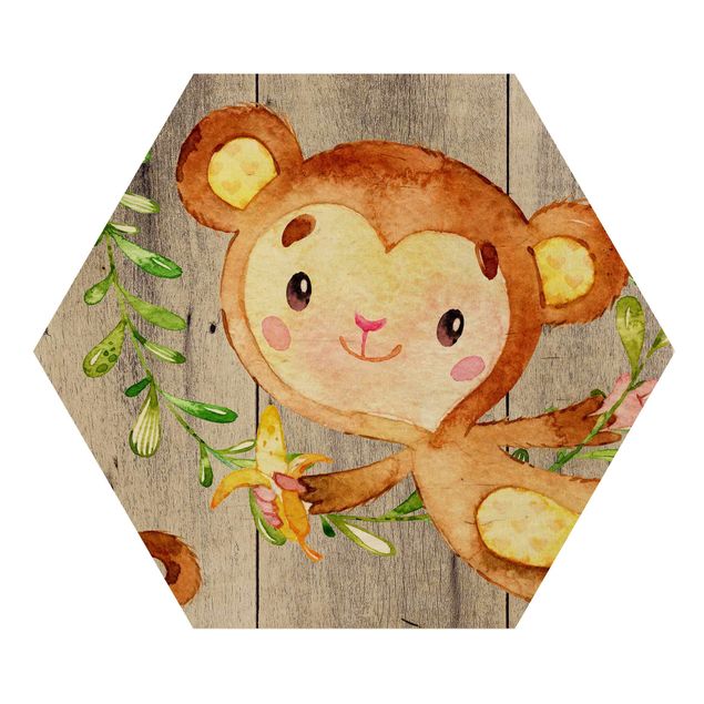 Tavlor brun Watercolor Monkey On Wood