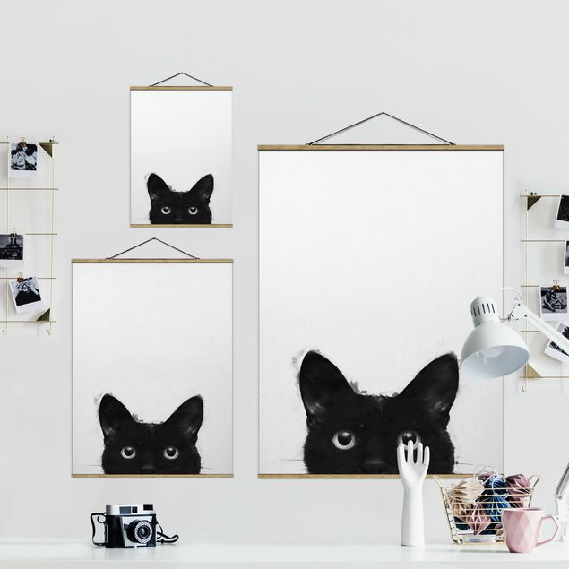 Tavlor svart Illustration Black Cat On White Painting