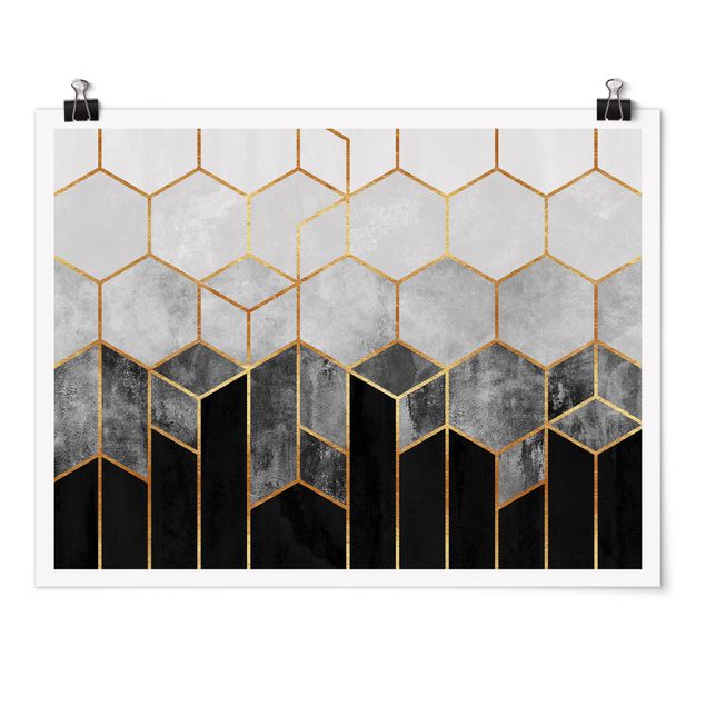 Tavlor konstutskrifter Golden Hexagons Black And White