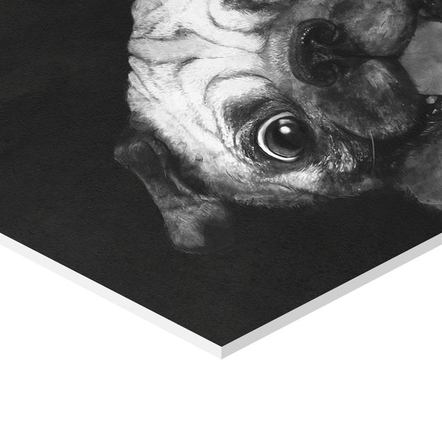 Tavlor Laura Graves Art Illustration Dog Pug Painting On Black And White