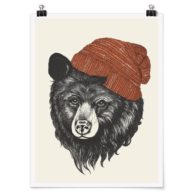 Posters konstutskrifter Illustration Bear With Red Cap Drawing