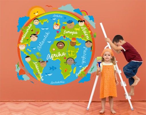 Autocolantes de parede mapa-múndi No.EK126 Kids World