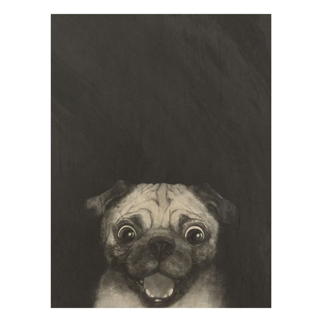 Tavlor Illustration Dog Pug Painting On Black And White