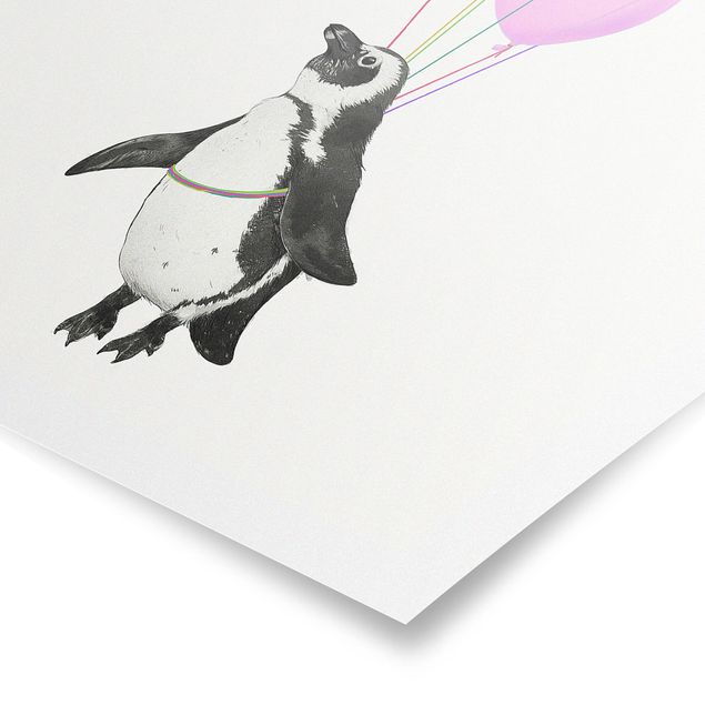 Tavlor färgglada Illustration Penguin Pastel Balloons