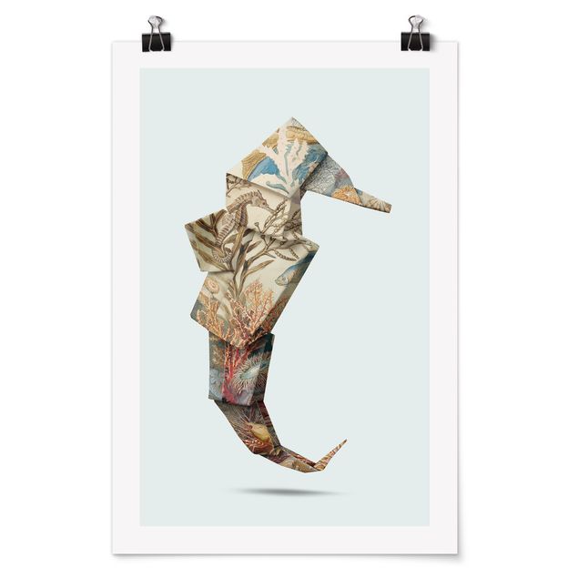 Posters djur Origami Seahorse