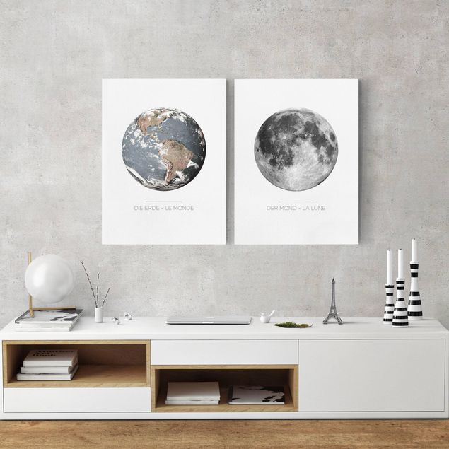 Canvastavlor världskartor Moon And Earth