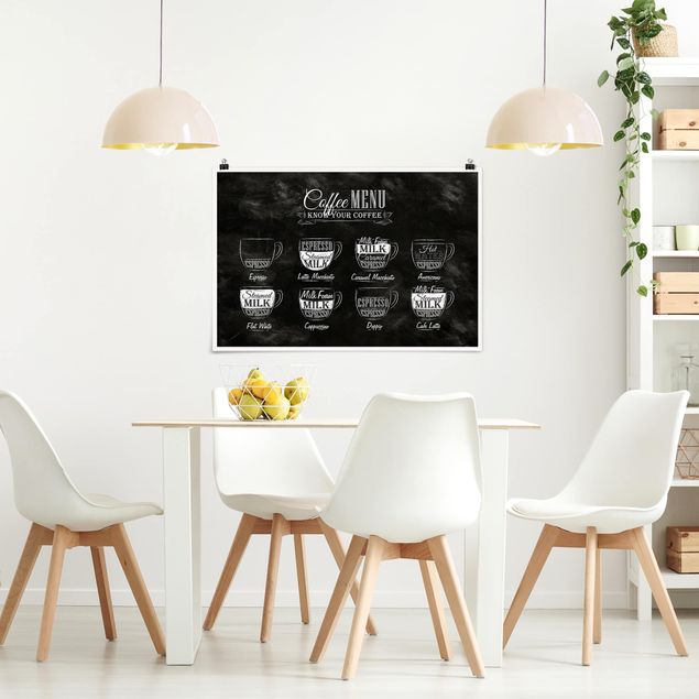 Posters svart och vitt Coffee Varieties Chalkboard