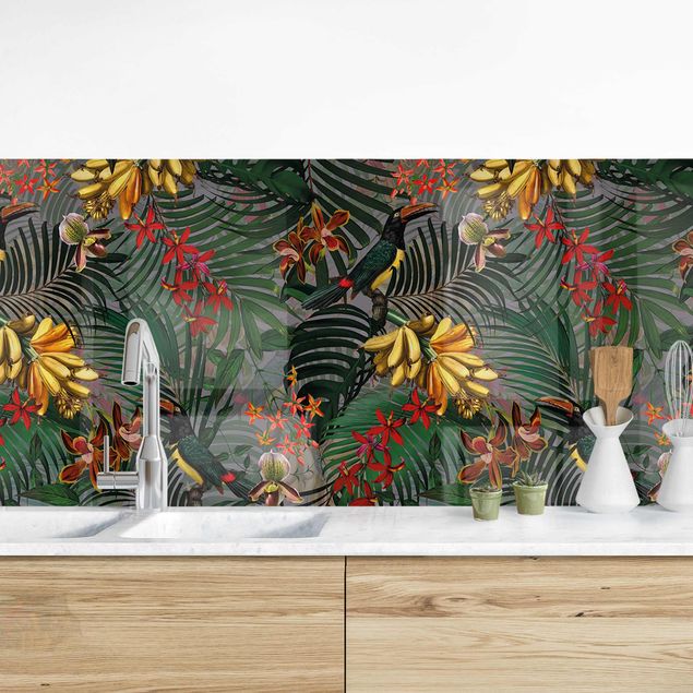 Kök dekoration Tropical Ferns With Tucan Green