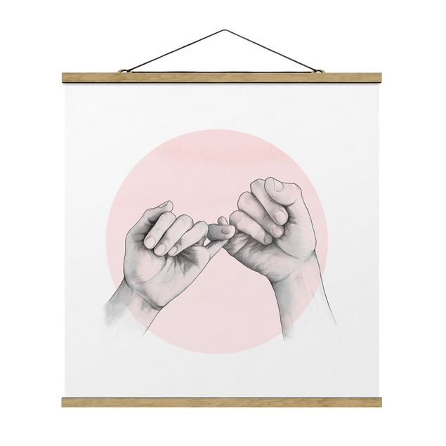 Tavlor porträtt Illustration Hands Friendship Circle Pink White