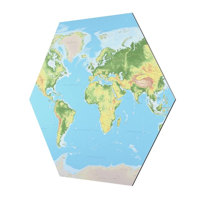 Hexagonala tavlor Physical World Map