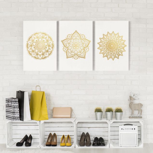 Canvastavlor mönster Mandala Flower Sun Illustration Set Gold