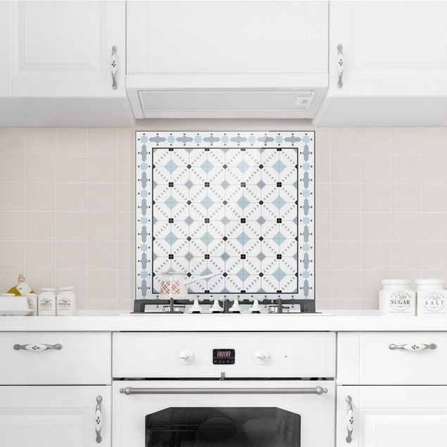 Stänkskydd kök glas mönster Geometrical Tiles Ikat Blue With Border