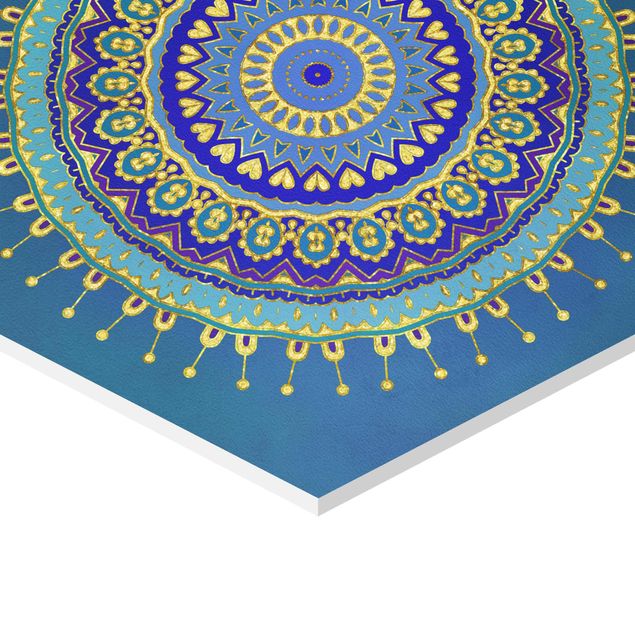 Hexagonala tavlor Mandala Blue Gold