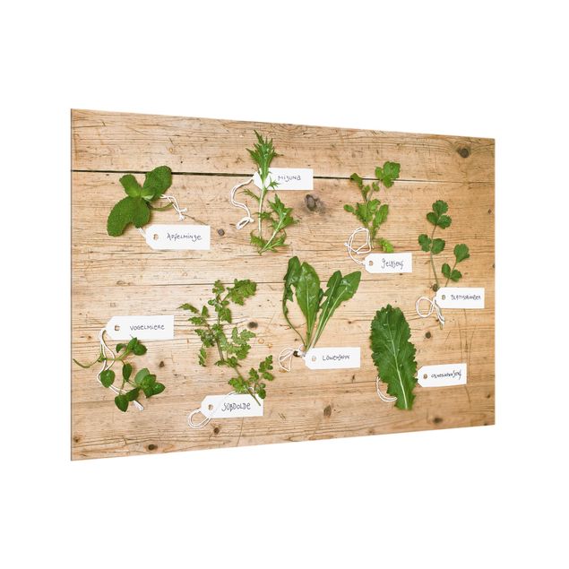 Stänkskydd kök glas trälook Herbs With Labeling