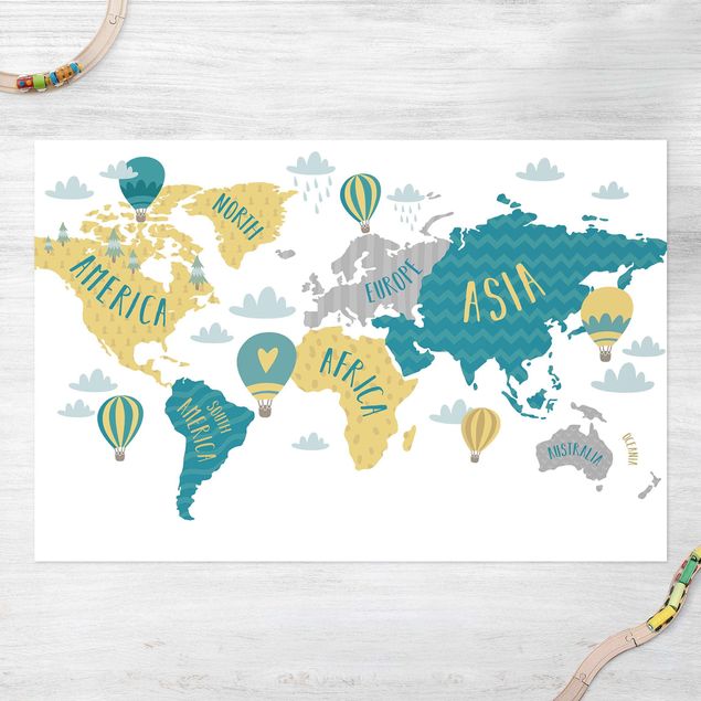 stor utomhusmatta World Map with Hot-Air Balloon