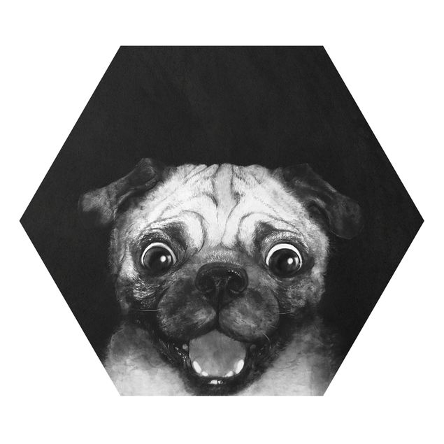 Tavlor djur Illustration Dog Pug Painting On Black And White