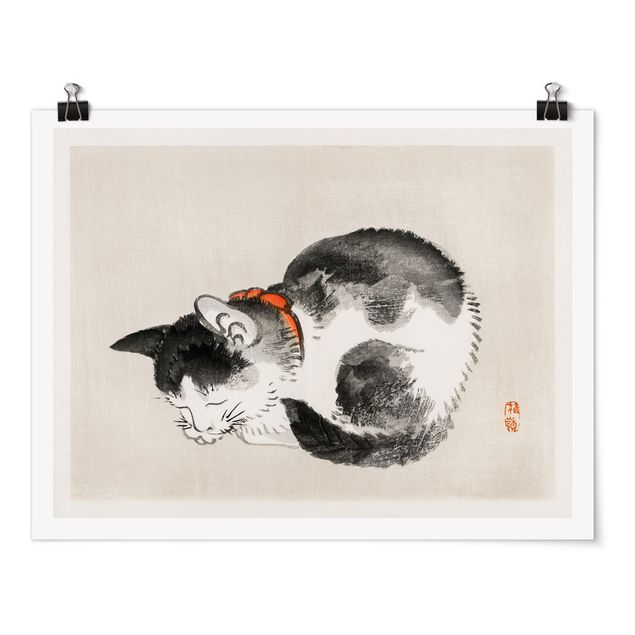 Posters vintage Asian Vintage Drawing Sleeping Cat