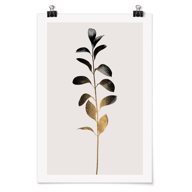 Posters svart och vitt Graphical Plant World - Gold And Grey