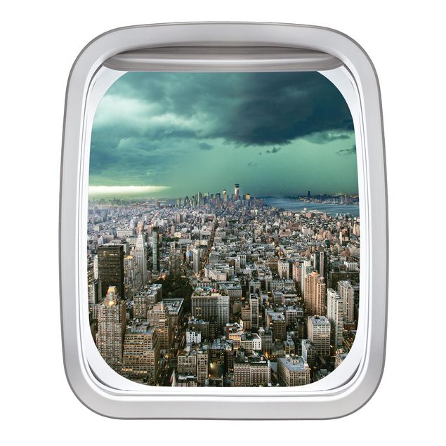 Kök dekoration Aircraft Window Skyline New York In The Storm