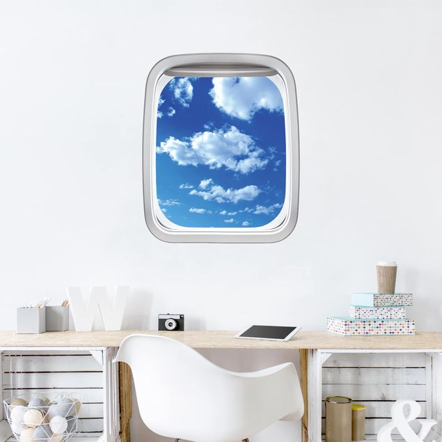 Wallstickers 3D Aircraft Window Cloudy Sky