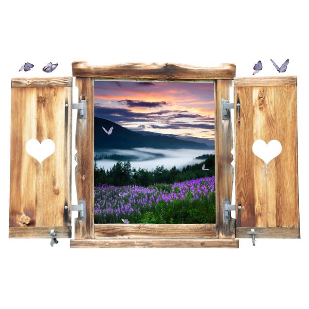 Wallstickers 3D Window With Heart Valley In Norway