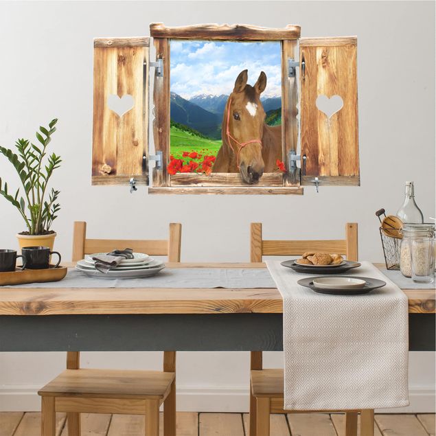 Kök dekoration Window With Heart And Horse Alpine Meadow