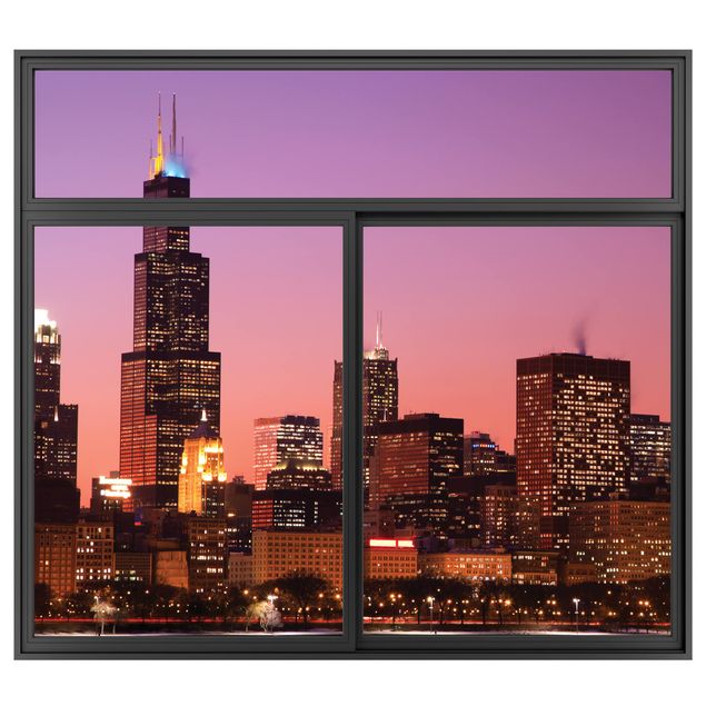 Kök dekoration Window Black Chicago Skyline
