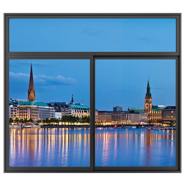 Kök dekoration Window Black Hamburg Skyline