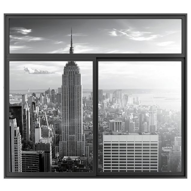Kök dekoration Window Black Manhattan Skyline