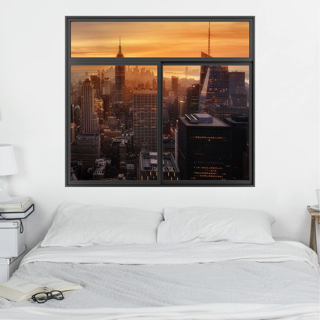 Wallstickers storstäder Window Black Manhattan Skyline  Evening