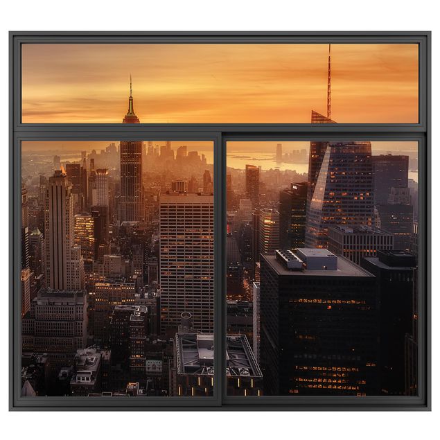 Kök dekoration Window Black Manhattan Skyline  Evening