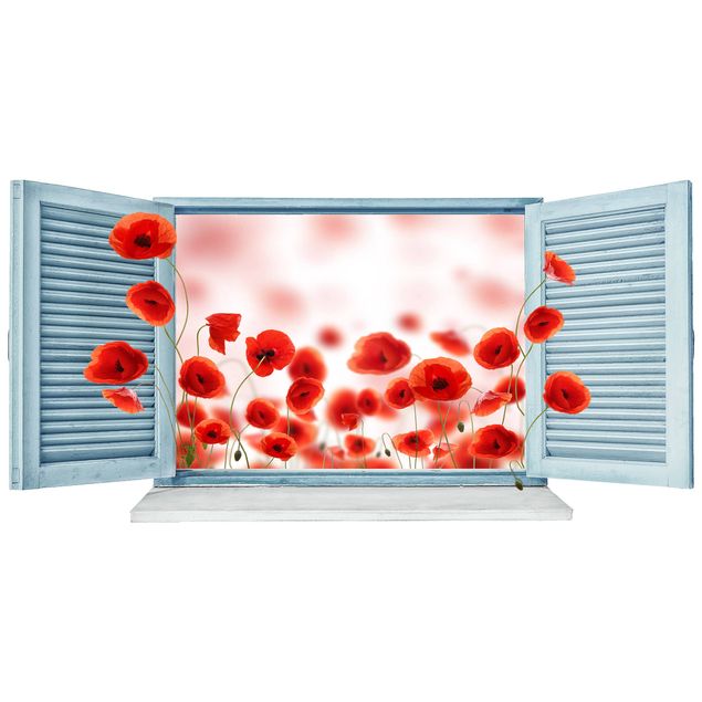 Autocolantes de parede 3D Poppy Field Window