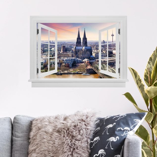 Autocolantes de parede metrópoles Open Window Cologne Skyline With Duomo