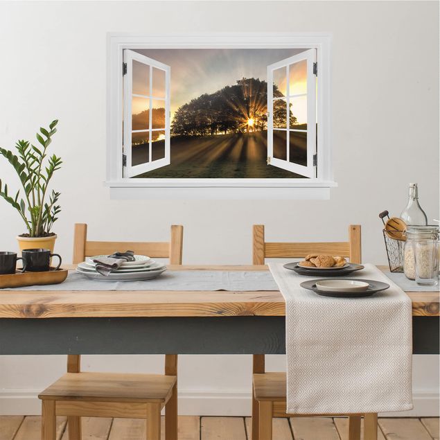 Autocolantes de parede 3D Open Window Morning Mood With Small Deer