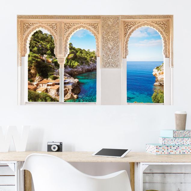 Wallstickers sten utseende Decorated Window Cala De Deia In Majorca