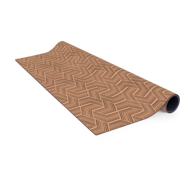 Kork-Teppich - 3D Muster mit Streifen in Silber - Quadrat 1:1
